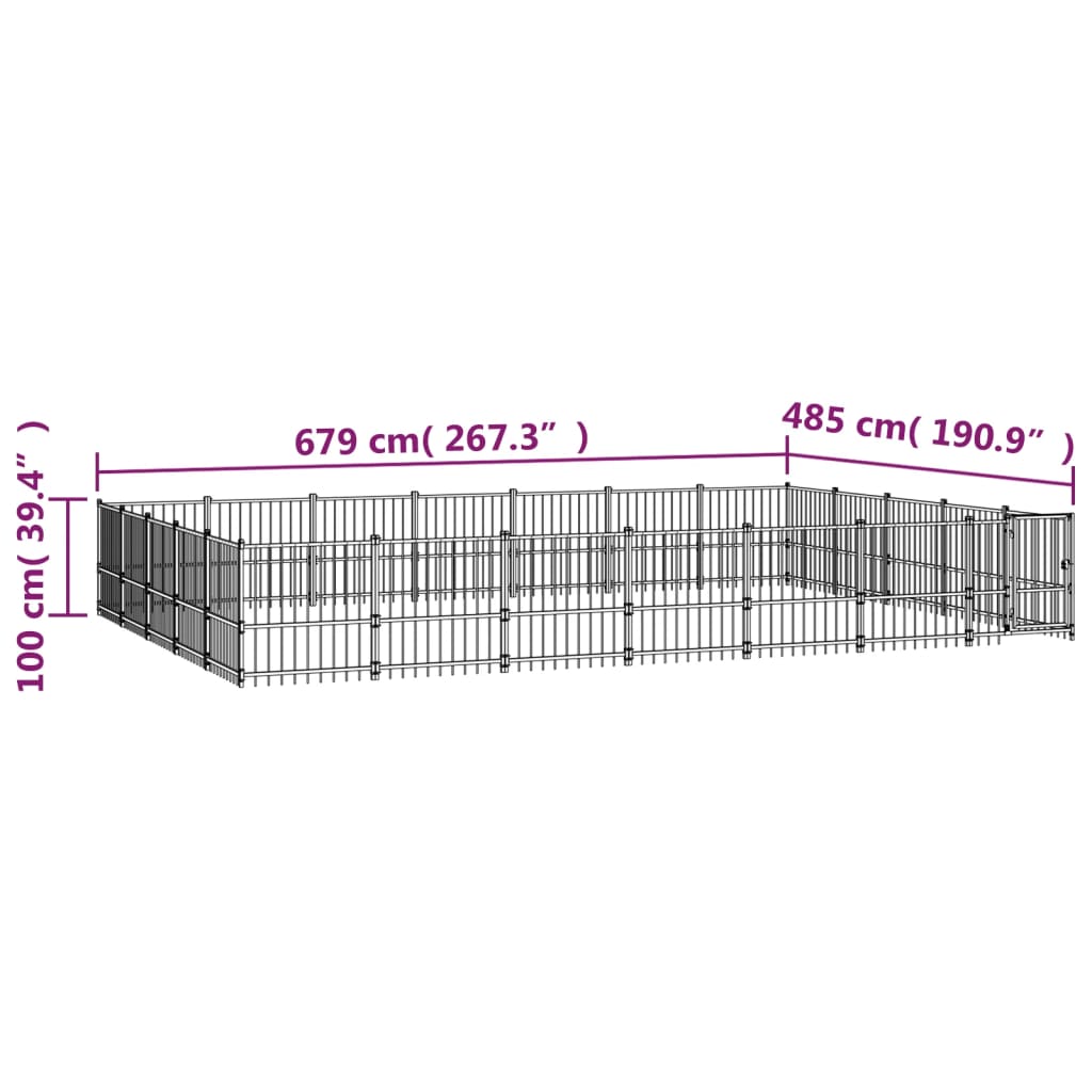 Vanjski kavez za pse čelični 32,93 m²