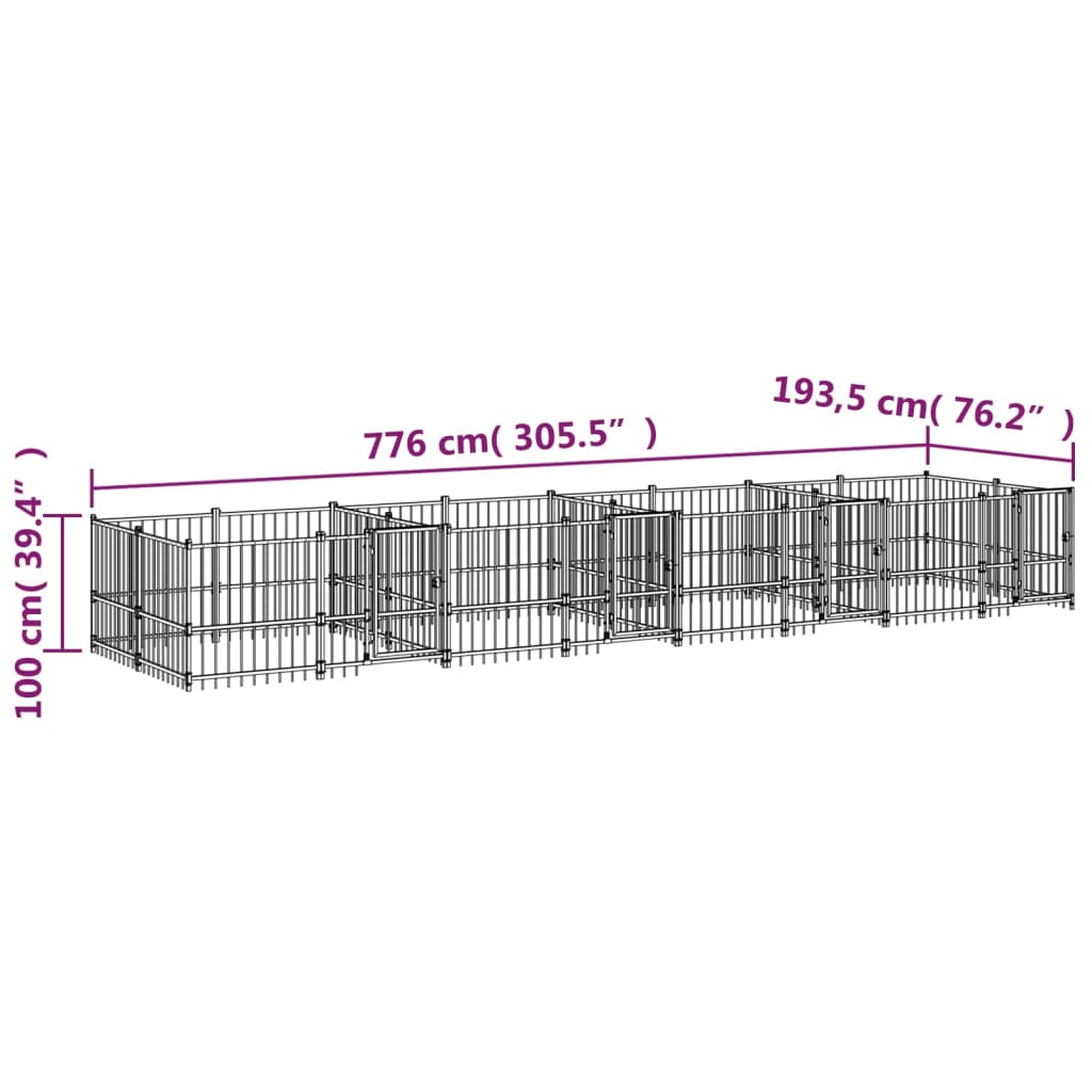 Vanjski kavez za pse čelični 15,02 m²