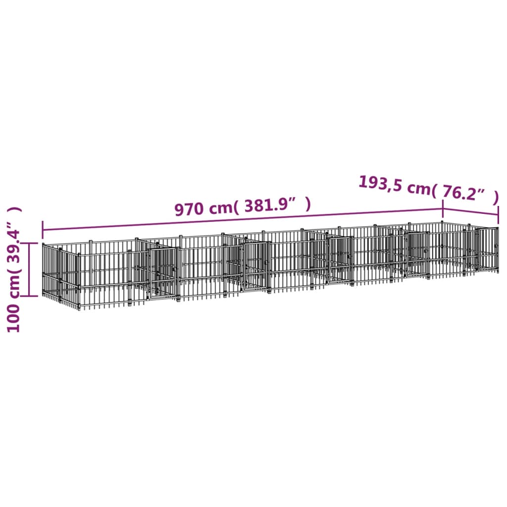Vanjski kavez za pse čelični 18,77 m²