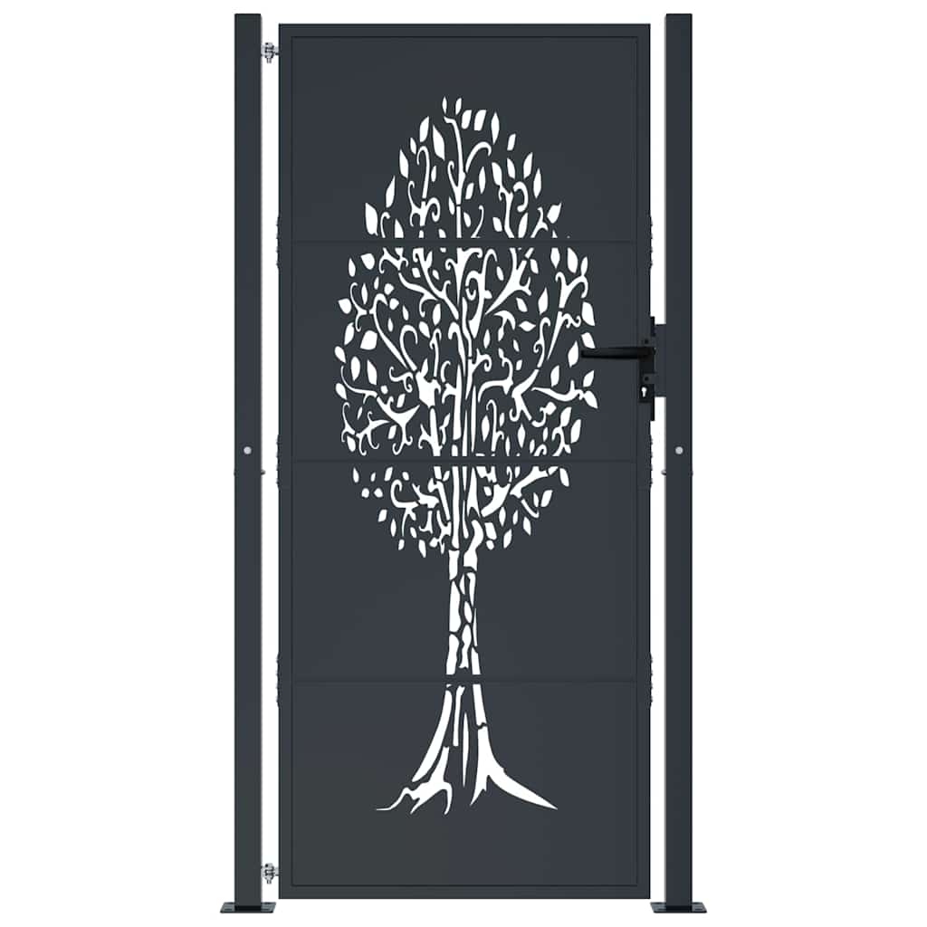 Vrtna vrata antracit 100x175 cm čelična dizajn stabla
