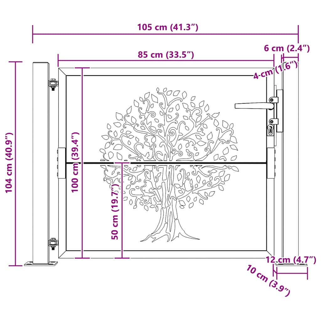 Vrtna vrata 100x100 cm Corten čelik Dizajn stabla