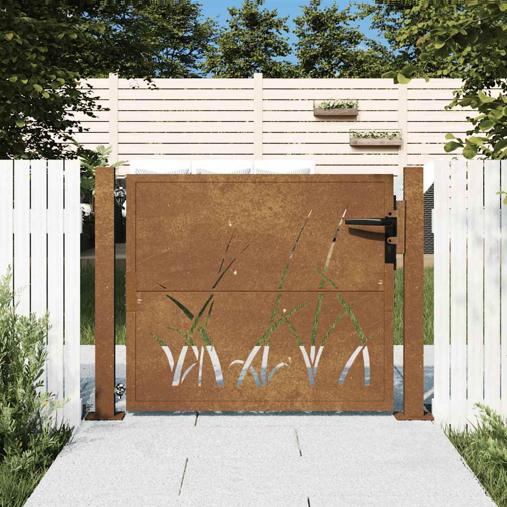 Vrtna vrata 100x75 cm Corten čelik dizajn s travom