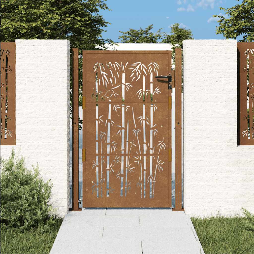 Vrtna vrata 100x125 cm Corten čelik dizajn od bambusa