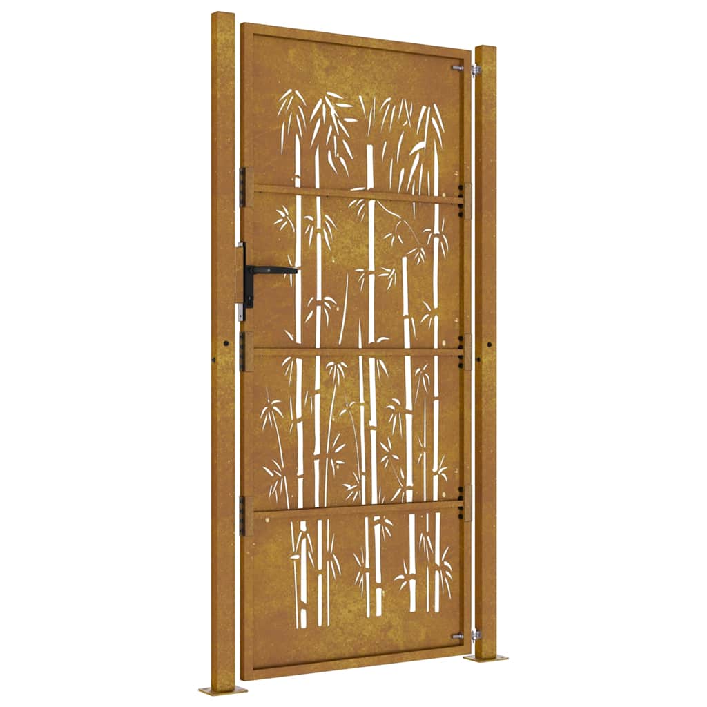 Vrtna vrata 100x200 cm Corten čelik dizajn od bambusa