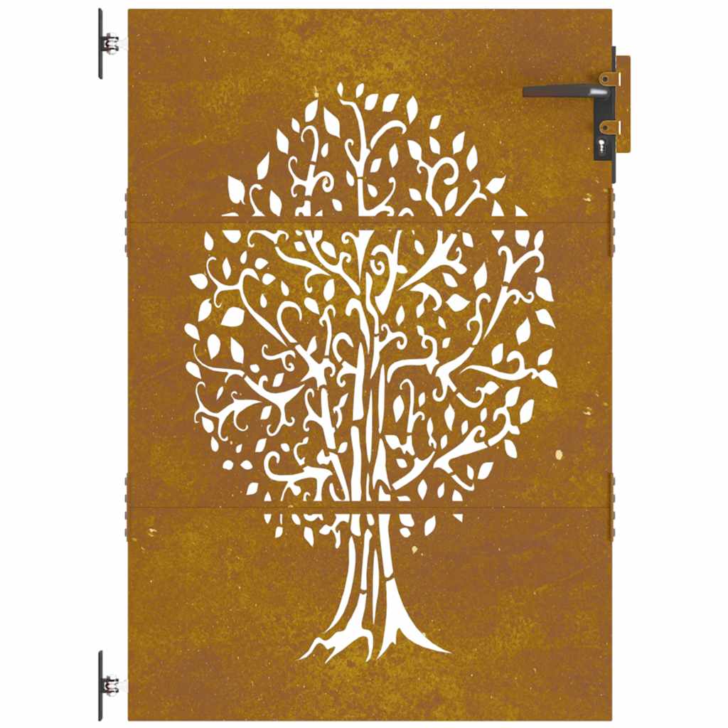 Vrtna vrata 85 x 150 cm od čelika COR-TEN s uzorkom stabla
