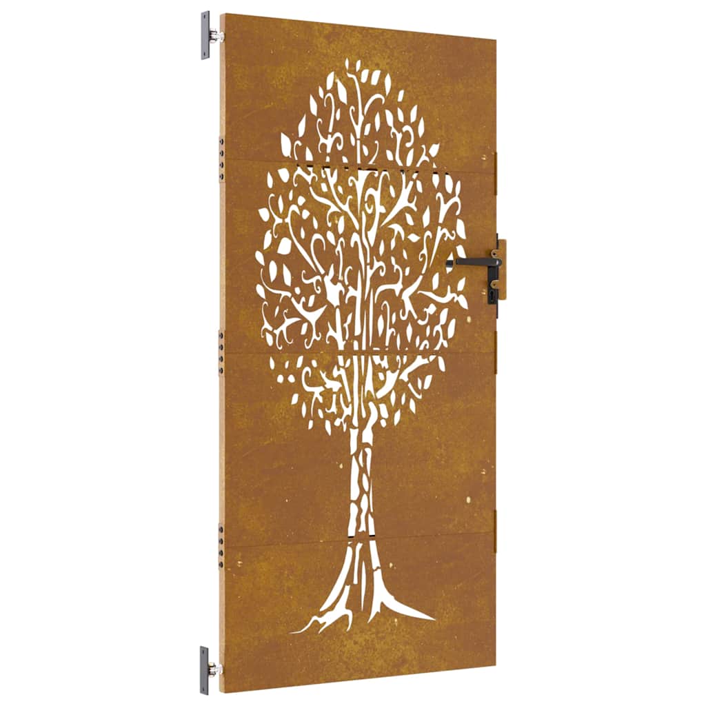 Vrtna vrata 85 x 175 cm od čelika COR-TEN s uzorkom stabla