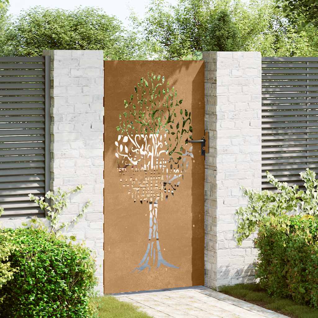 Vrtna vrata 85 x 175 cm od čelika COR-TEN s uzorkom stabla