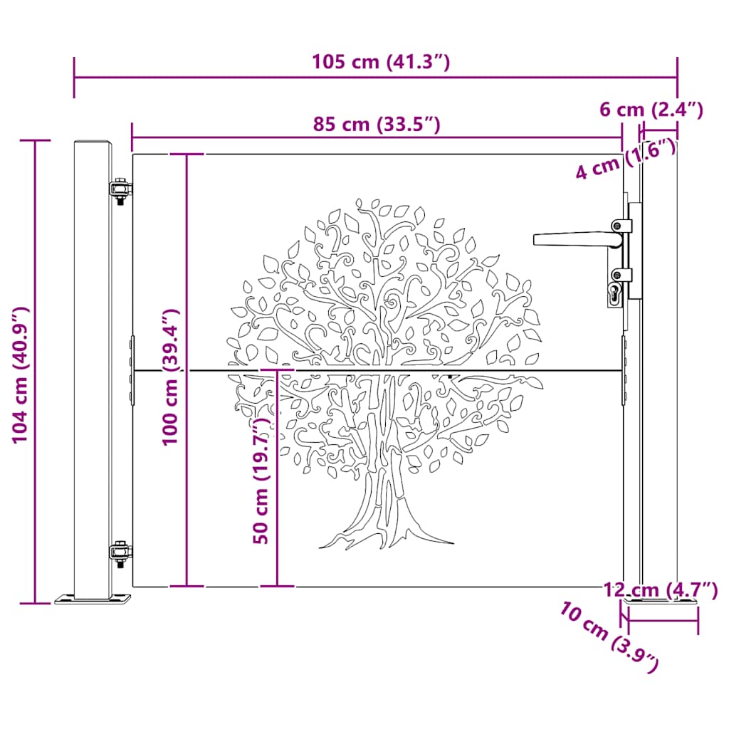 Vrtna vrata 100x100 cm Corten čelik Dizajn stabla