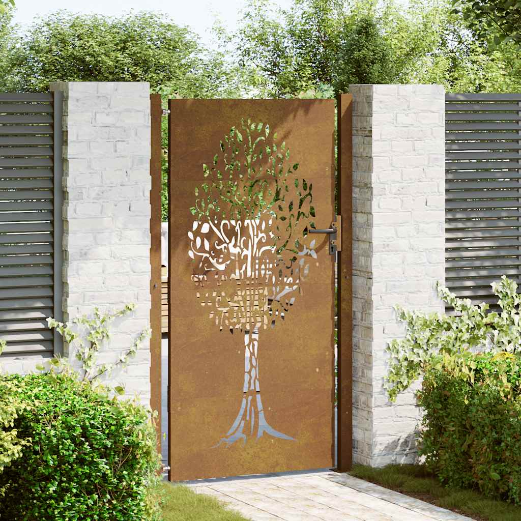Vrtna vrata 100x200 cm Corten čelik Dizajn stabla