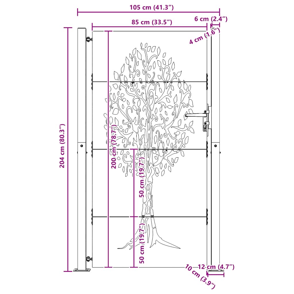 Vrtna vrata 100x200 cm Corten čelik Dizajn stabla