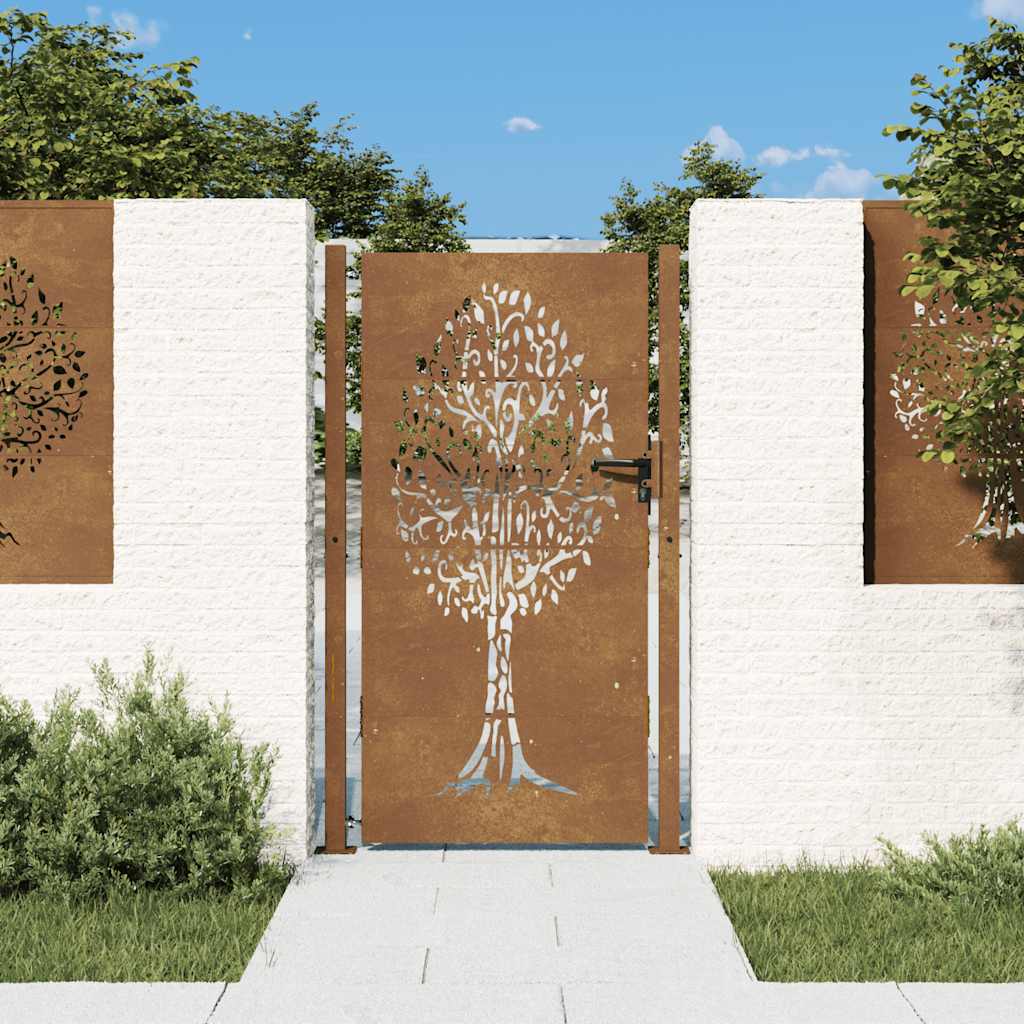 Vrtna vrata 100x200 cm Corten čelik Dizajn stabla
