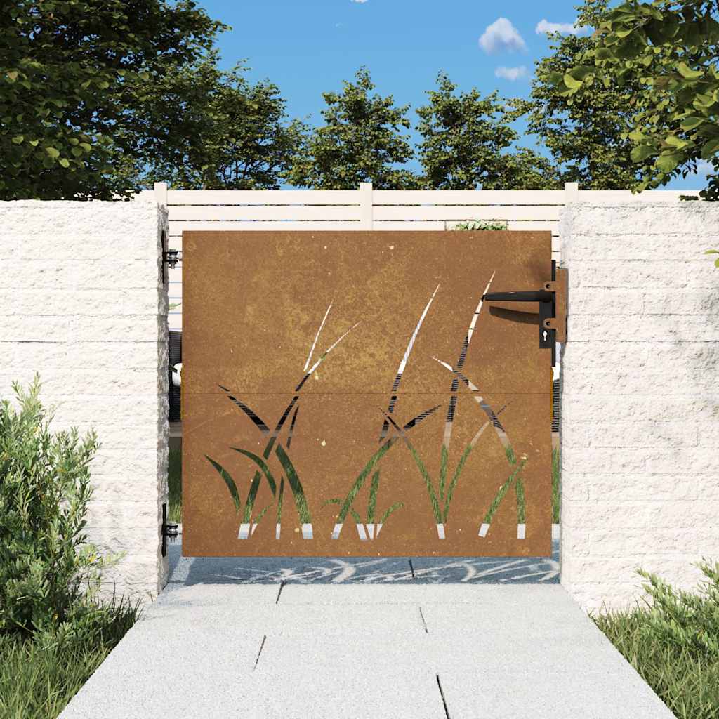 Vrtna vrata 85 x 100 cm od čelika COR-TEN s uzorkom trave