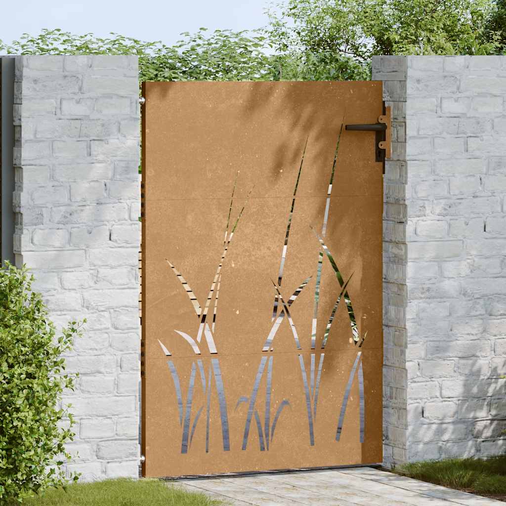 Vrtna vrata 85 x 150 cm od čelika COR-TEN s uzorkom trave