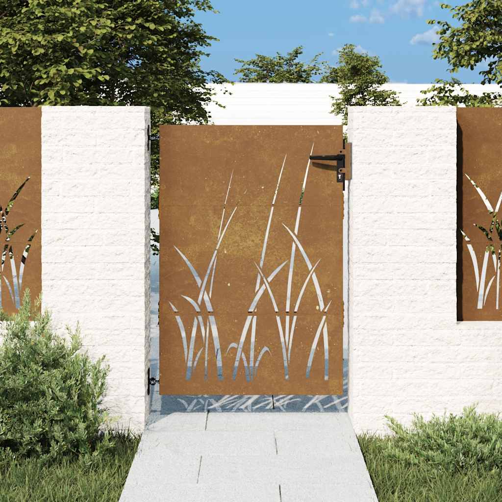 Vrtna vrata 85 x 150 cm od čelika COR-TEN s uzorkom trave