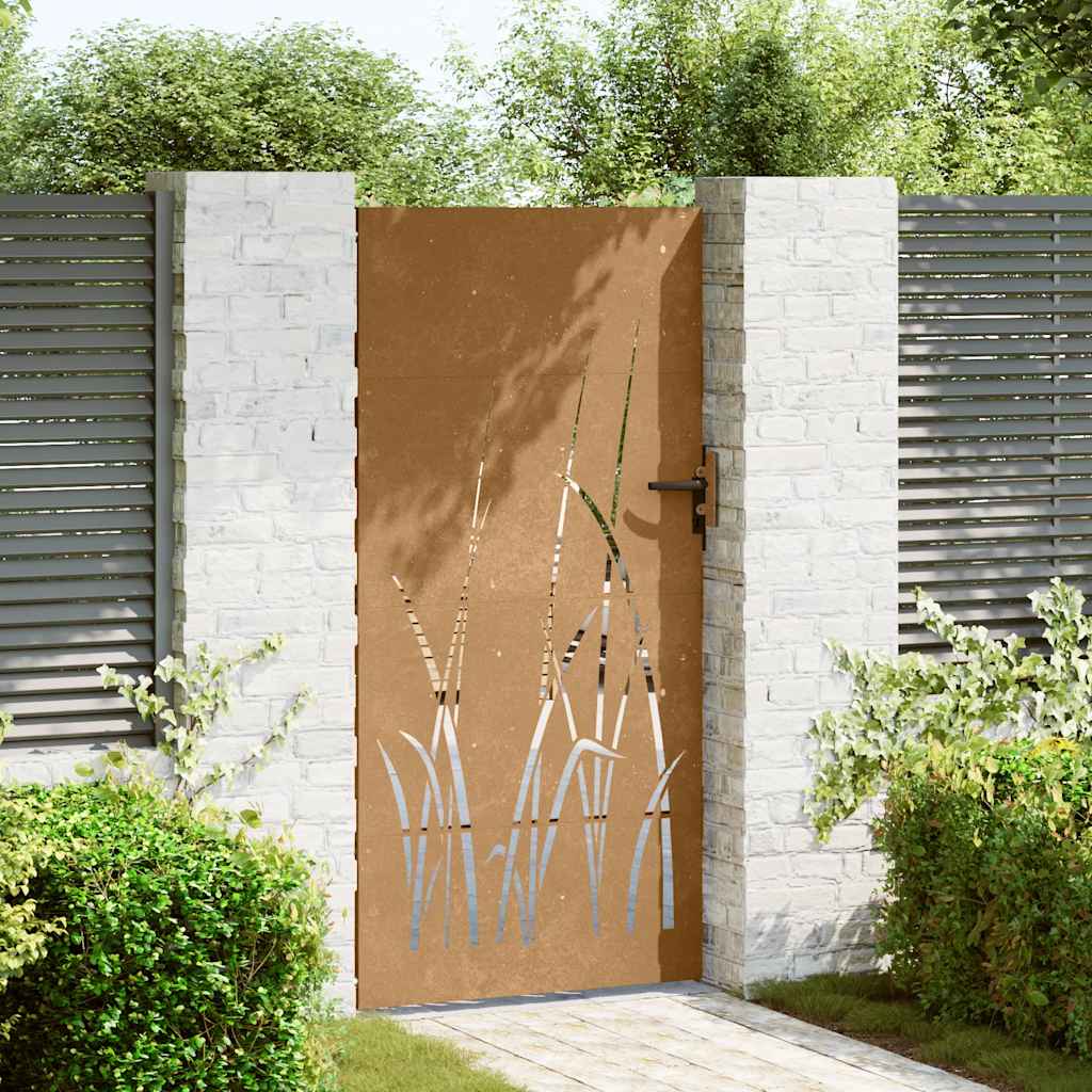 Vrtna vrata 85 x 175 cm od čelika COR-TEN s uzorkom trave