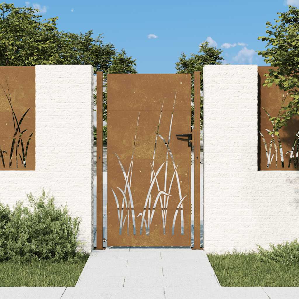 Vrtna vrata 100x200 cm od čelika COR-TEN s uzorkom trave