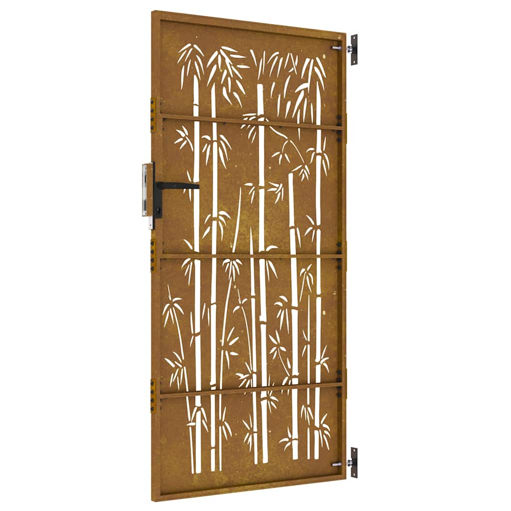 Vrtna vrata 85 x 175 cm od čelika COR-TEN s uzorkom bambusa