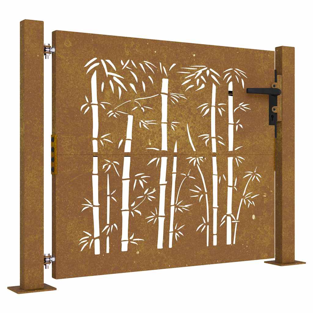 Vrtna vrata 100x100 cm Corten čelik dizajn od bambusa
