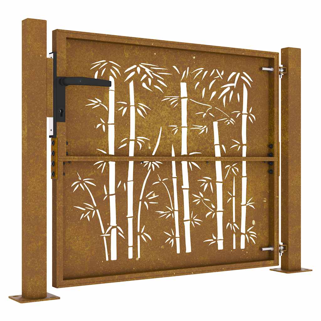 Vrtna vrata 100x100 cm Corten čelik dizajn od bambusa