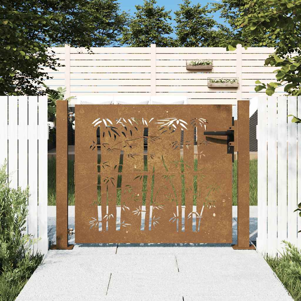 Vrtna vrata 100x100 cm Corten čelik dizajn od bambusa