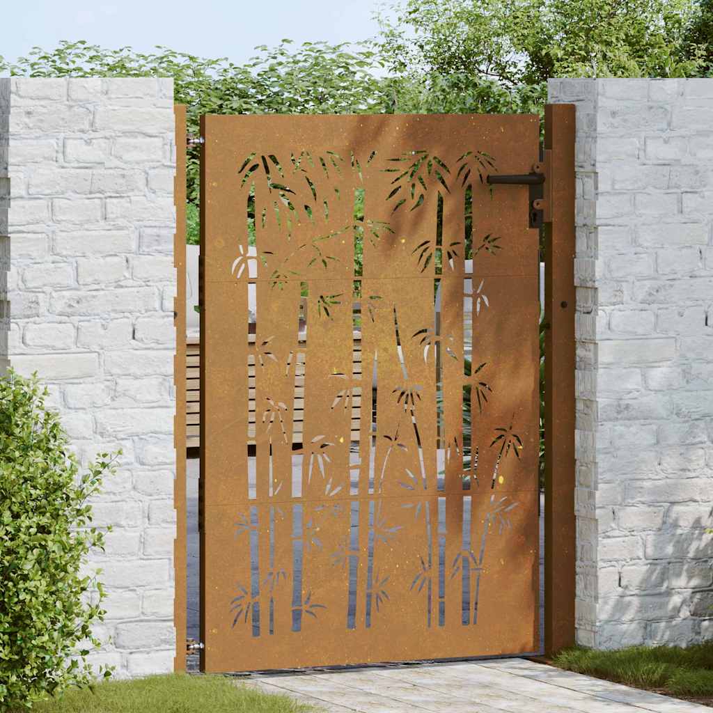 Vrtna vrata 100x125 cm Corten čelik dizajn od bambusa