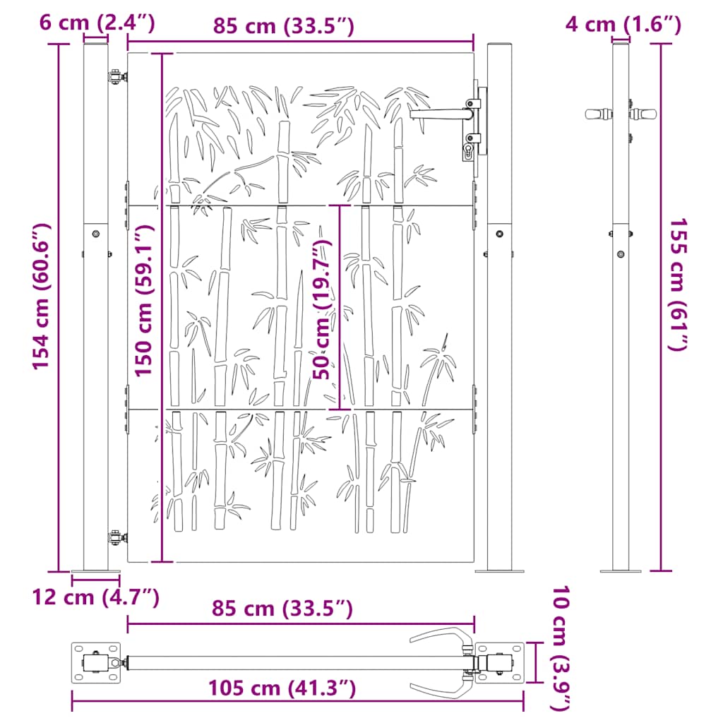 Vrtna vrata 100x150 cm Corten čelik dizajn od bambusa