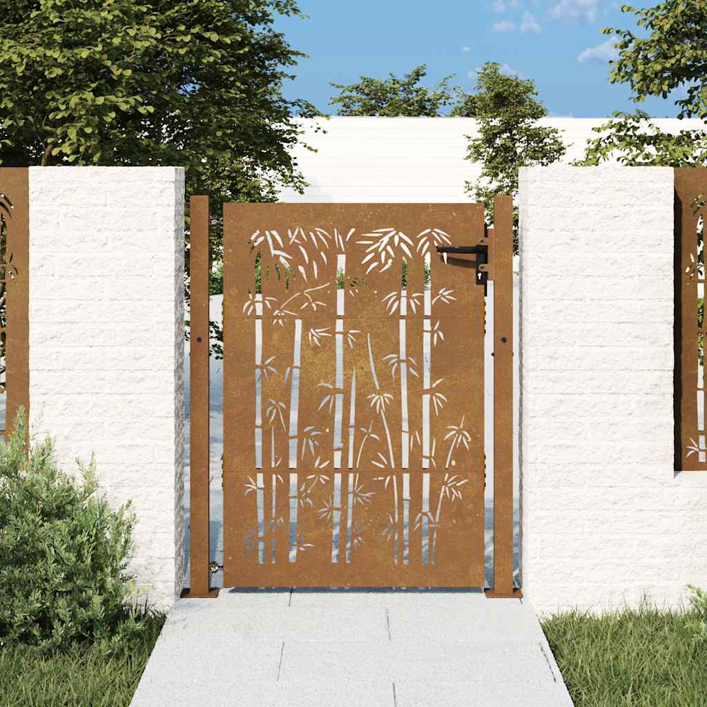 Vrtna vrata 100x150 cm Corten čelik dizajn od bambusa