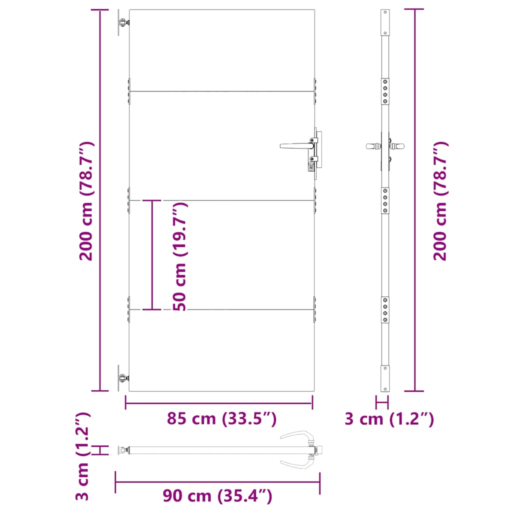 Vrtna vrata 85 x 200 cm od čelika COR-TEN