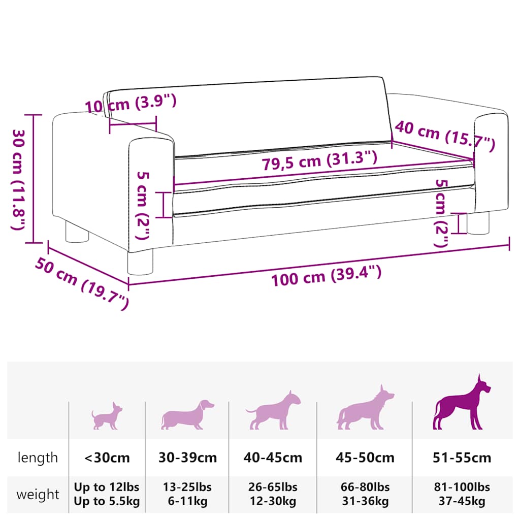 Krevet za pse s produžetkom sivi 100 x 50 x 30 cm umjetna koža