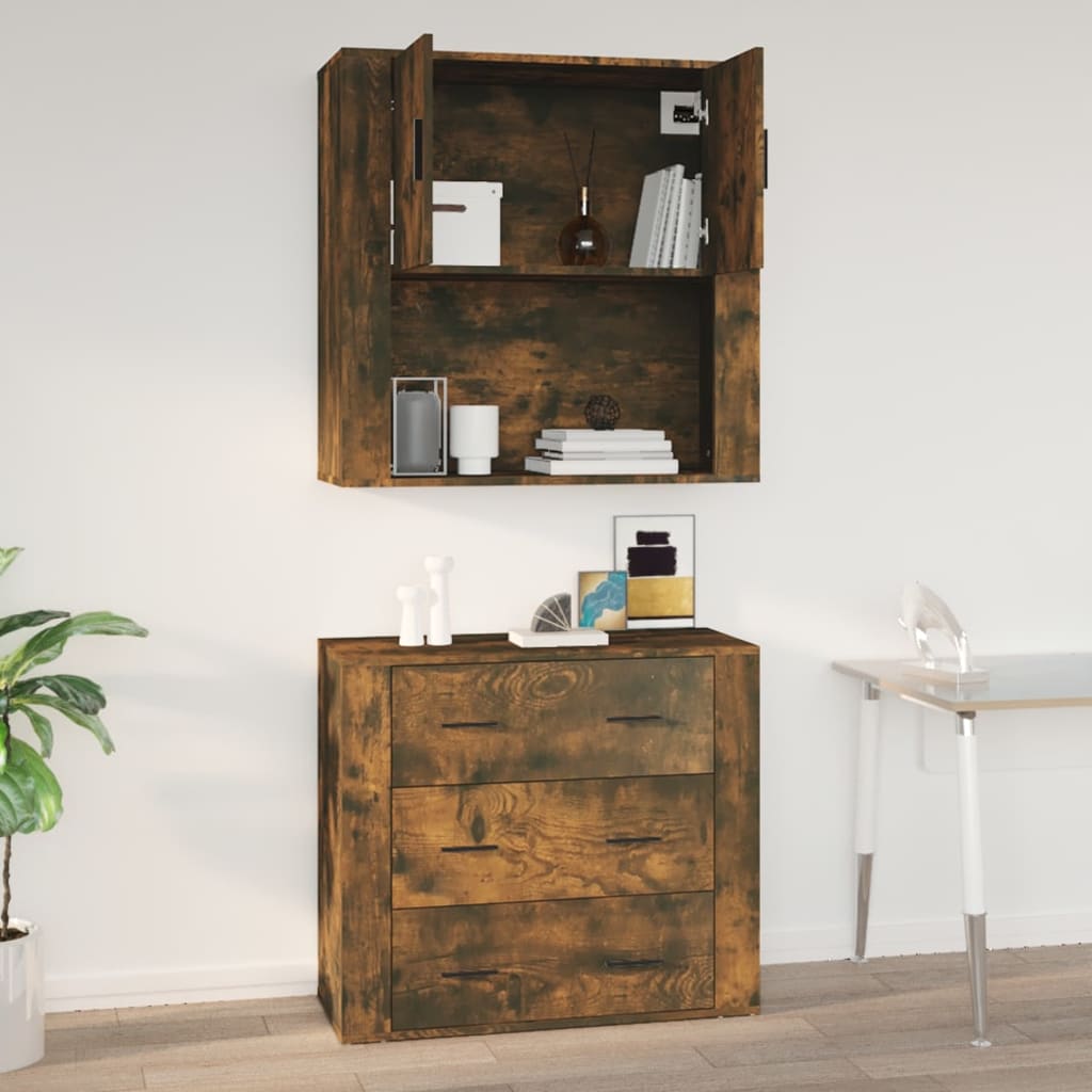 Zidni ormarić dimljenog hrasta 80x33x80 cm konstruirano drvo