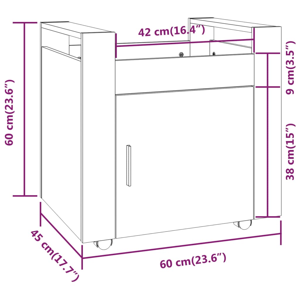 Kolica za radni stol sjajna bijela 60x45x60cm konstruirano drvo