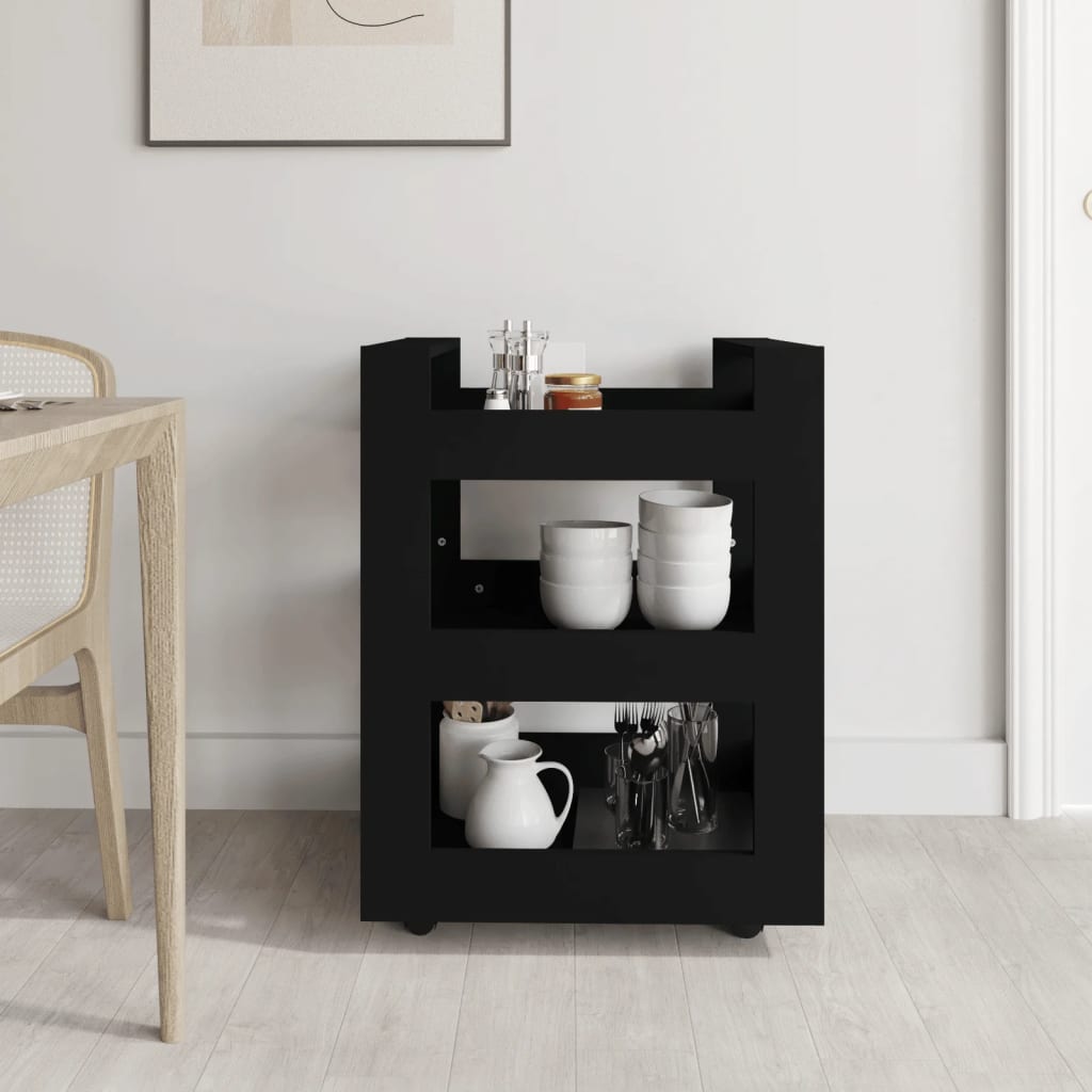 Kuhinjska kolica crna 60 x 45 x 80 cm od konstruiranog drva