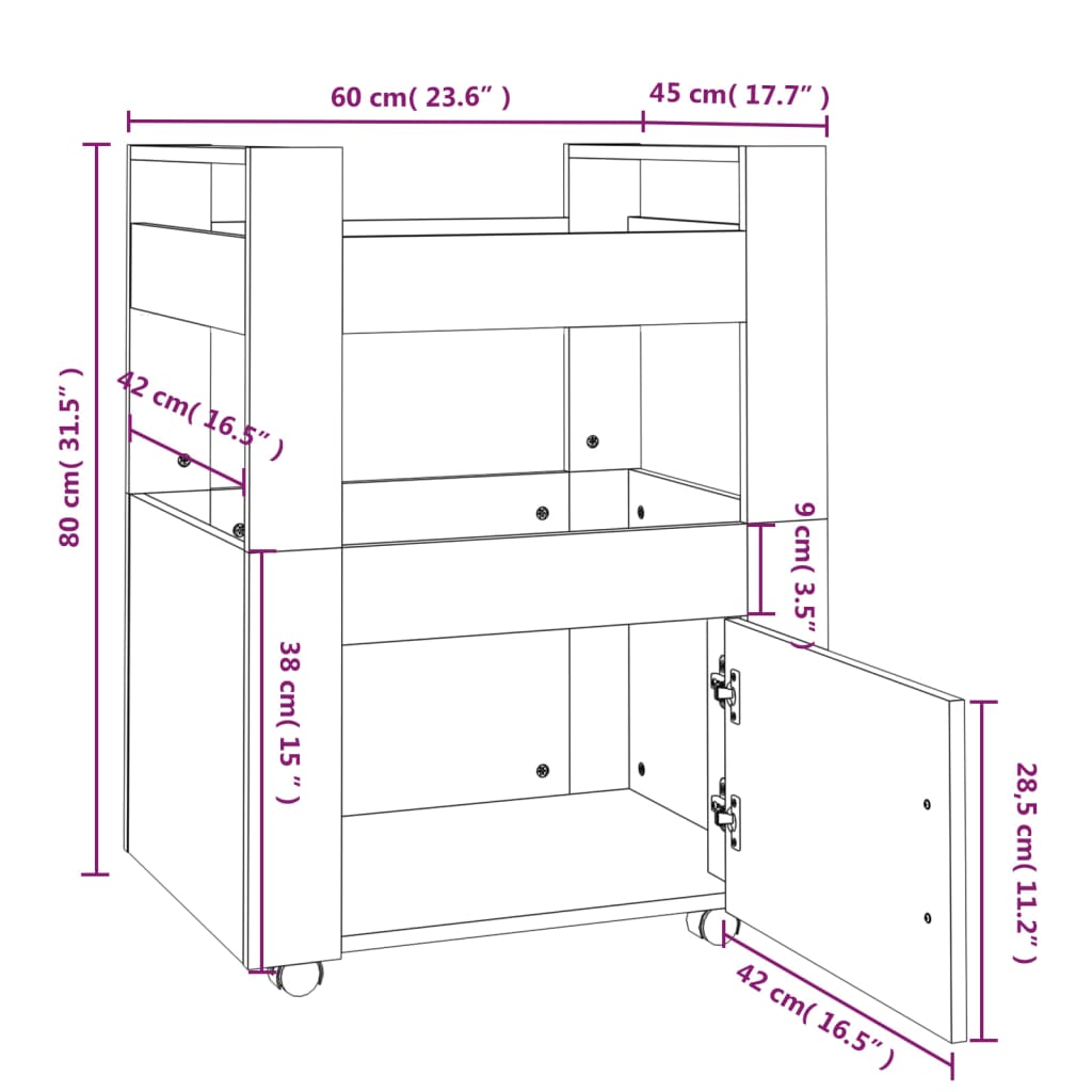 Kuhinjska kolica crna 60 x 45 x 80 cm od konstruiranog drva