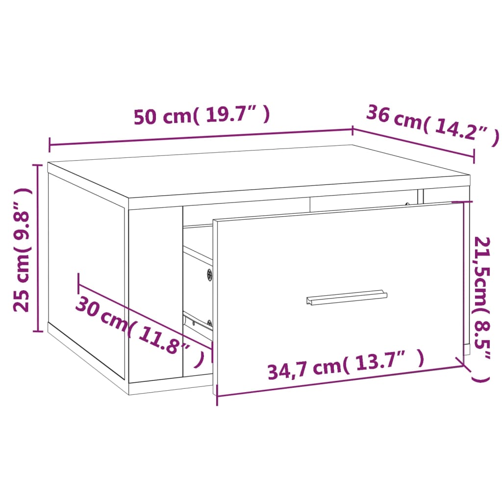 Zidni noćni ormarići 2 kom bijeli 50 x 36 x 25 cm