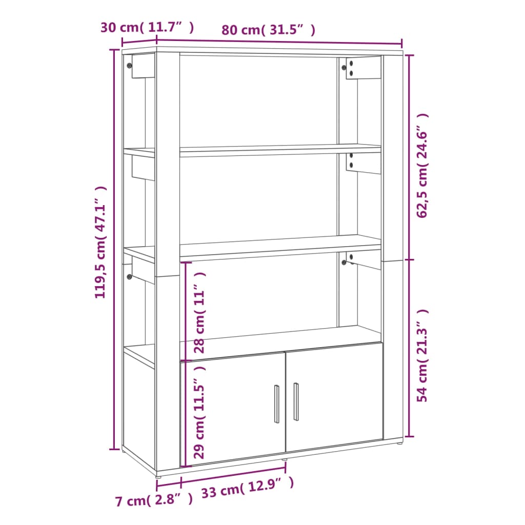 Komoda boja hrasta 80 x 30 x 119,5 cm od konstruiranog drva