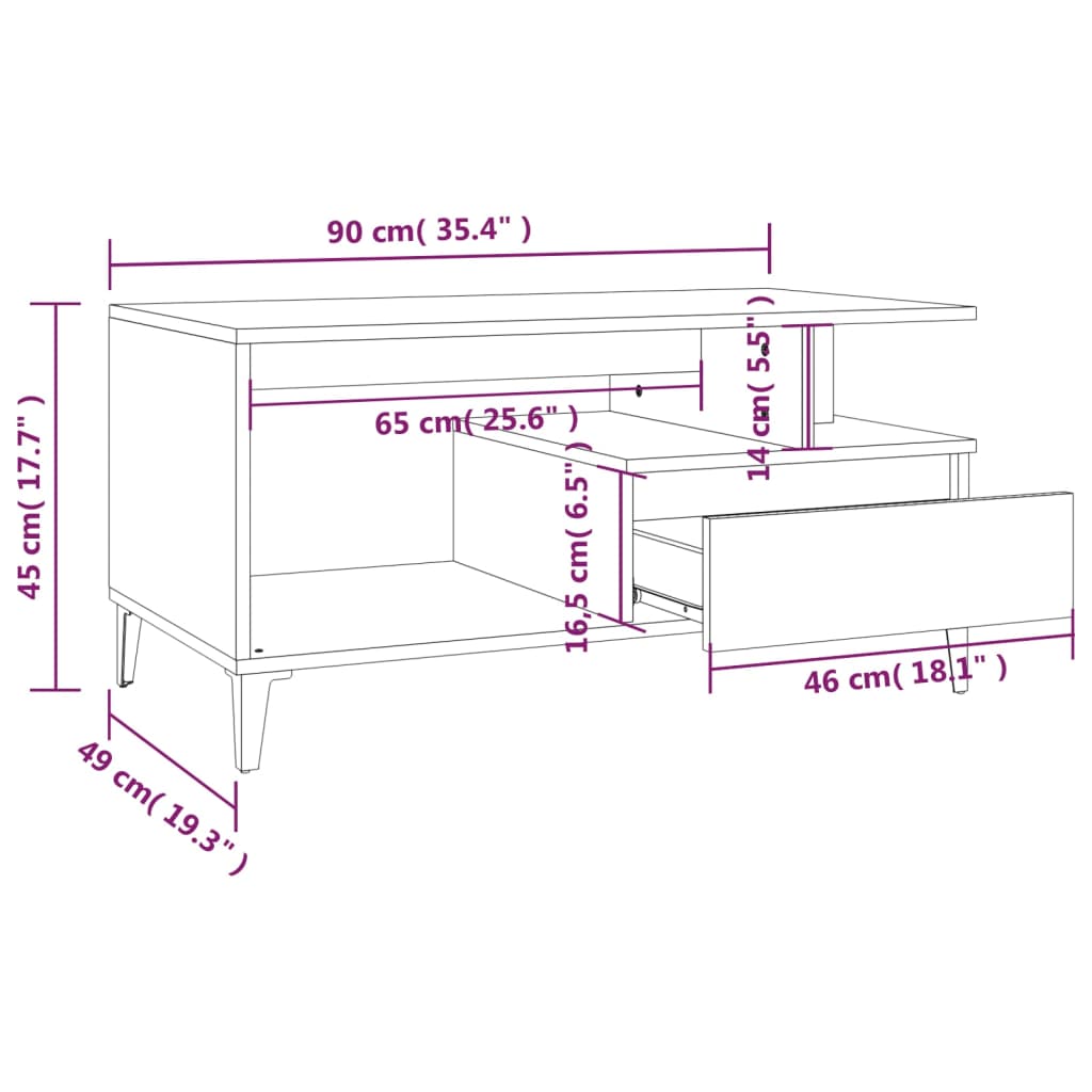 Stolić za kavu smeđi hrast 90x49x45 cm konstruirano drvo