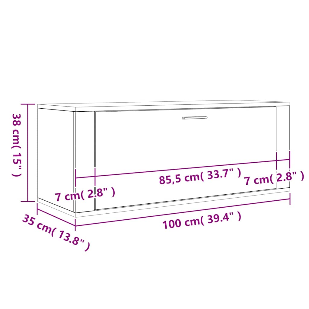 Zidni ormarić za cipele siva boja hrasta 100x35x38 cm drveni