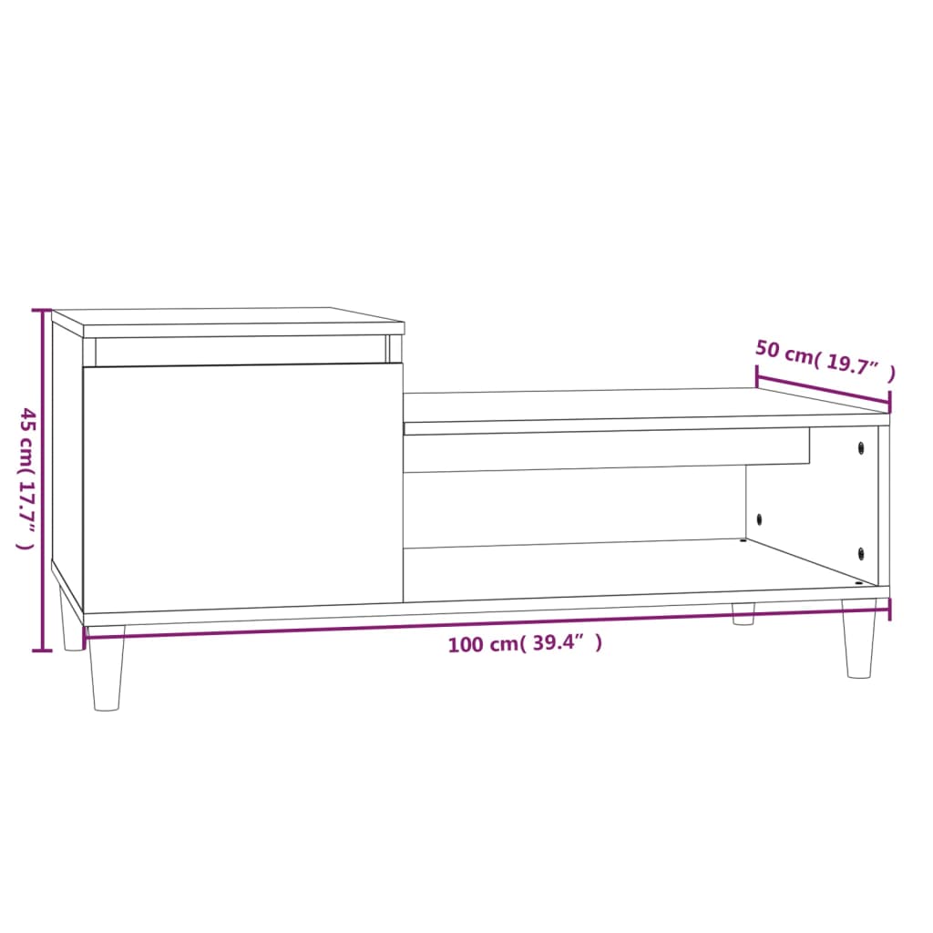 Stolić za kavu sjajni bijeli 100x50x45 cm od konstruiranog drva