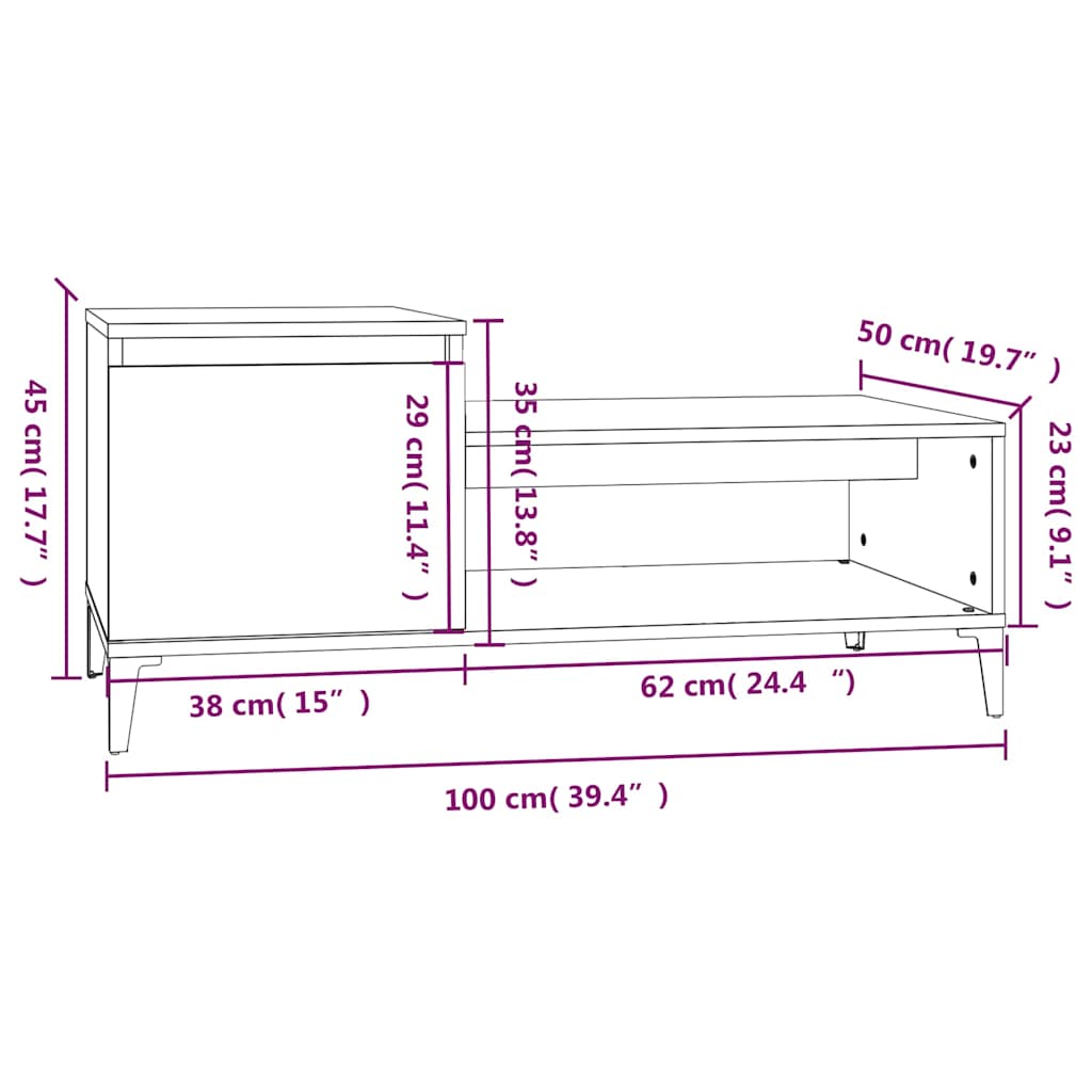 Stolić za kavu boja sivog hrasta 100x50x45 cm konstruirano drvo