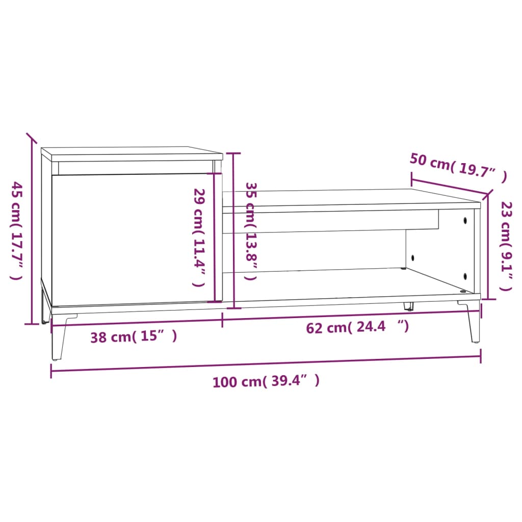 Stolić za kavu boja hrasta 100 x 50 x 45 cm konstruirano drvo
