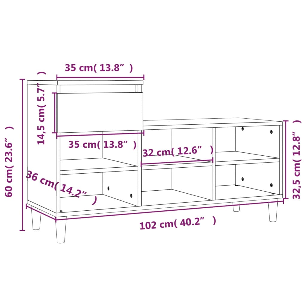 Ormarić za cipele boja hrasta 102x36x60 cm konstruirano drvo
