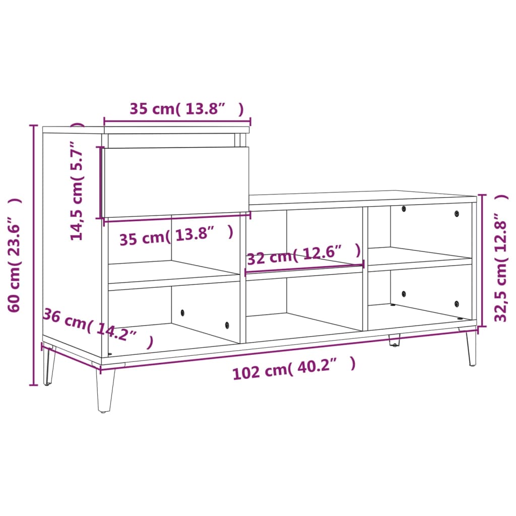 Ormarić za cipele sjajni bijeli 102x36x60 cm konstruirano drvo