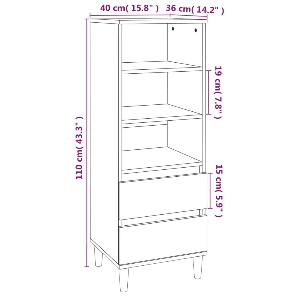Visoka komoda boja hrasta 40x36x110 cm od konstruiranog drva