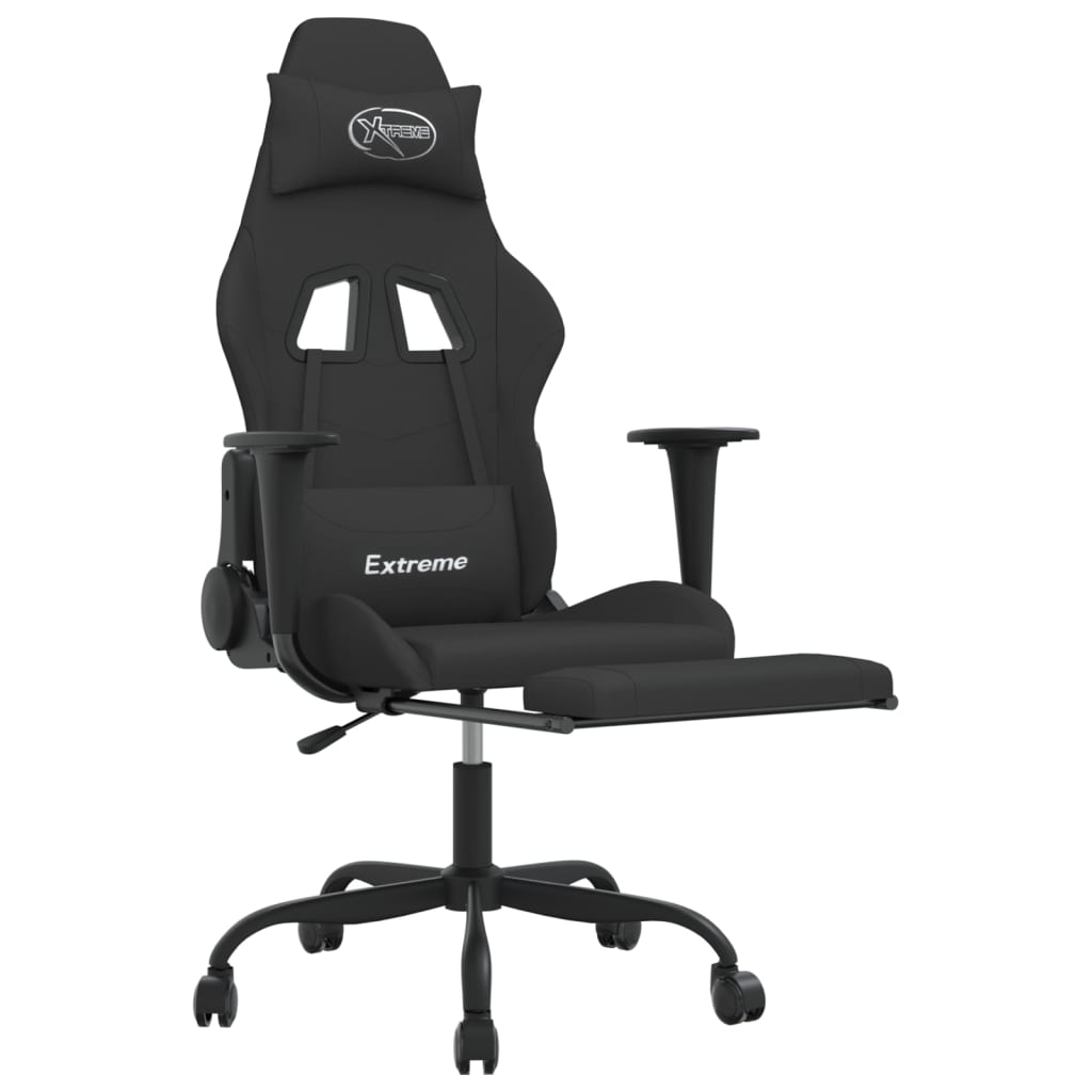 Igraća stolica od tkanine s osloncem za noge crna od tkanina