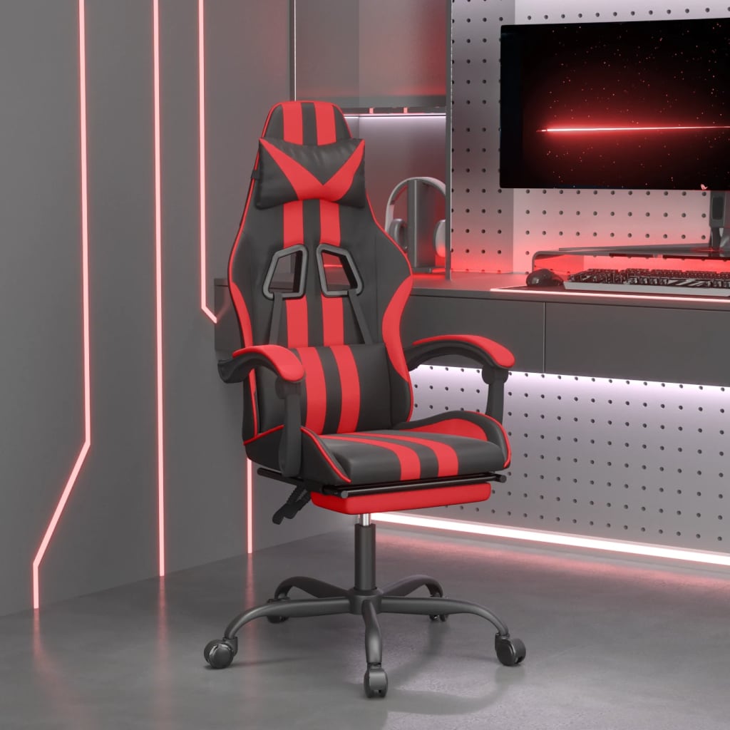 Igraća stolica od umjetne kože s osloncem za noge Crna i crvena
