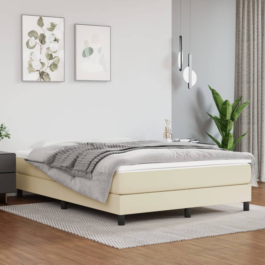 Okvir za krevet s oprugom krem 140x200 cm od umjetne kože