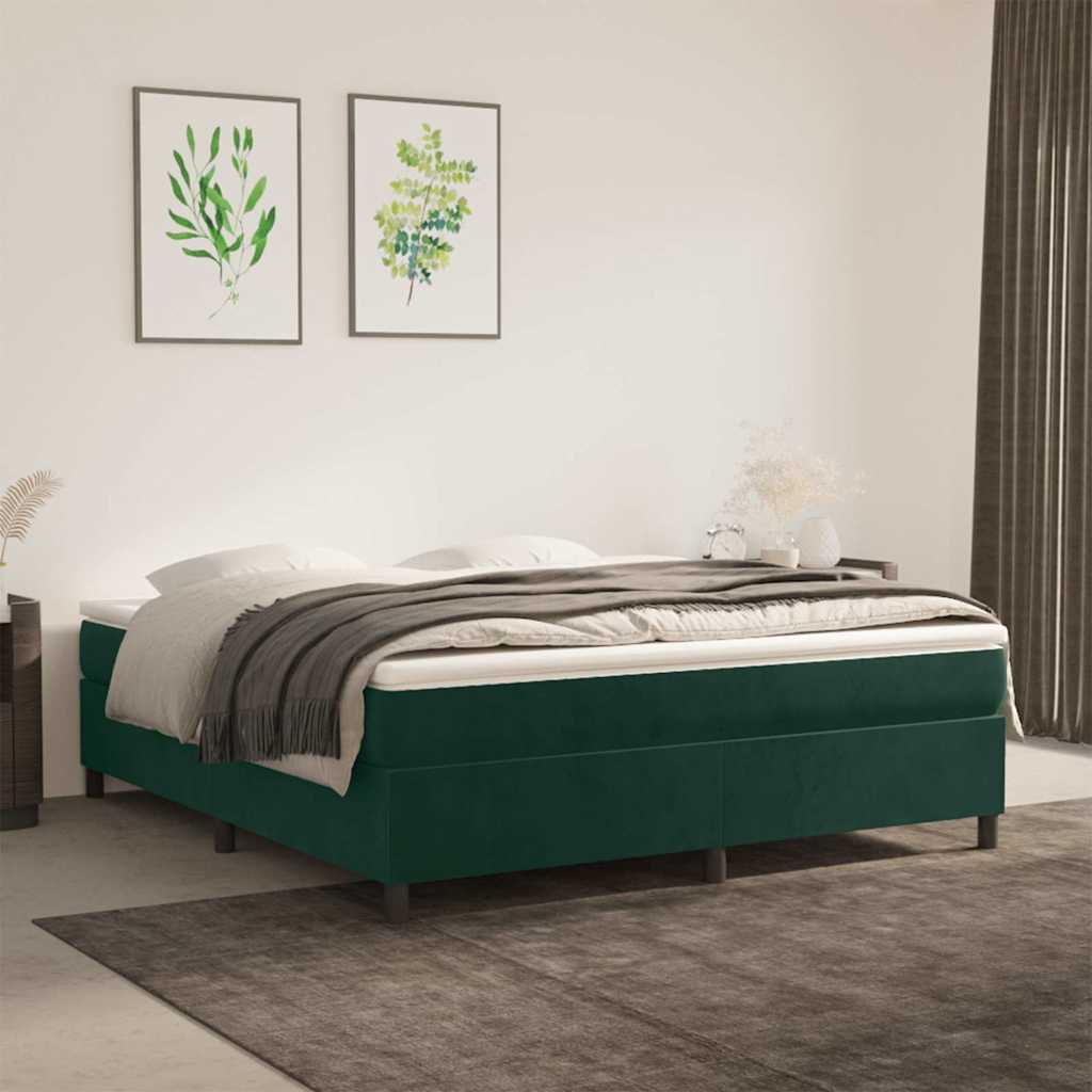 Okvir za krevet s oprugom tamnozeleni 180x200 cm baršunasti