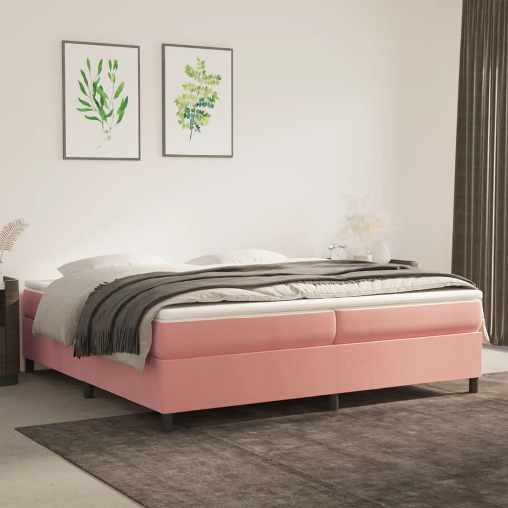 Okvir za krevet s oprugom ružičasti 200x200 cm baršunasti