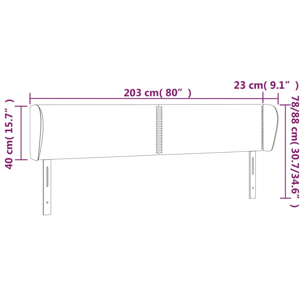 Uzglavlje s ušima crno 203x23x78/88 cm baršunasto