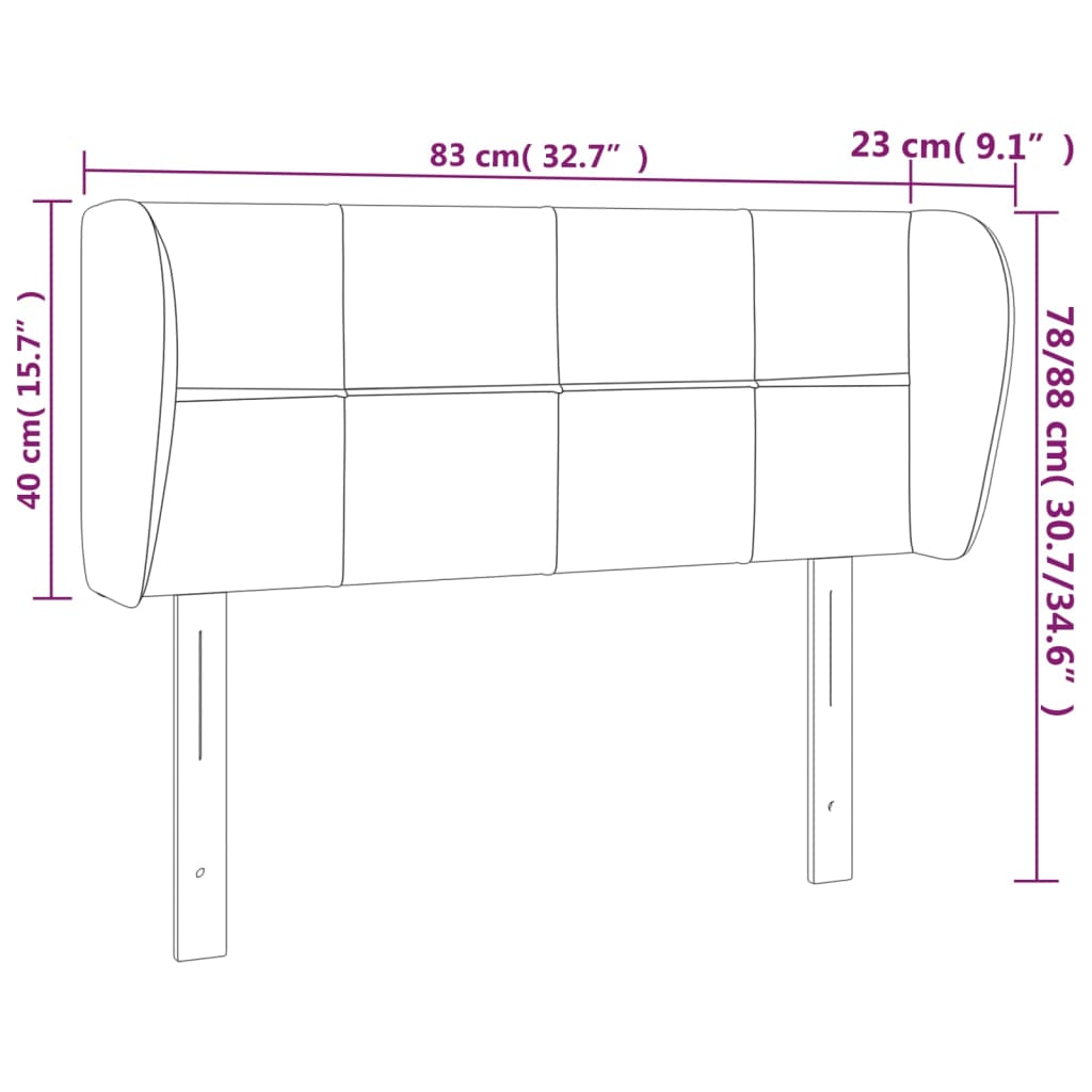 Uzglavlje s ušima crno 83x23x78/88 cm baršunasto